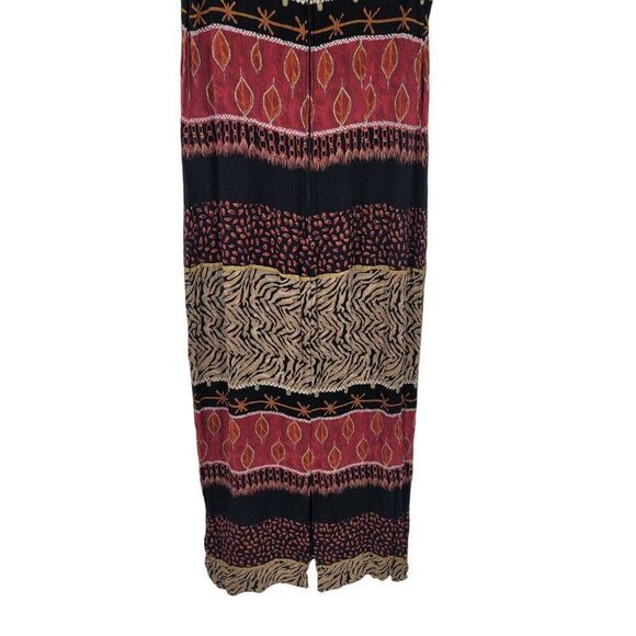 Vintage 80s Sherri Martin Crinkle Rayon Pencil Maxi Dress M Brown Red Animal - Picture 9 of 10